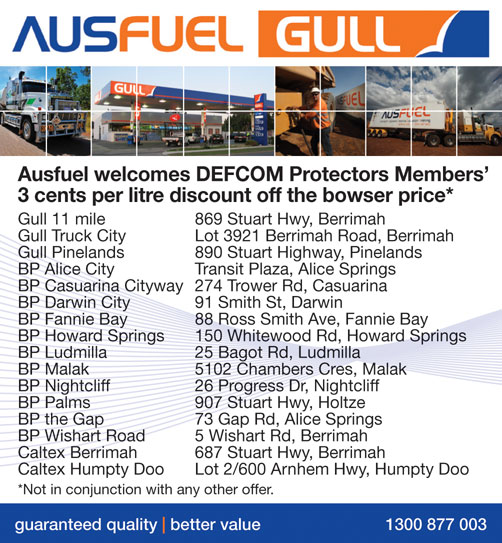 AFD & BP offer Defcom members a discount off petrol in the selected NT service stations