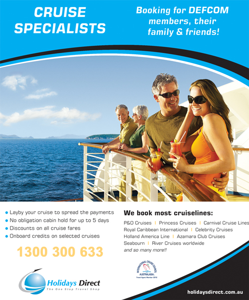 DEFCOM discount off all P&O cruises booked with Holidays Direct 1300 300 633